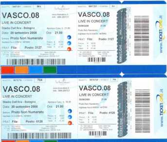 Foto: Verkauft Konzertschei VASCO 08 - BOLOGNA STADIO DALL'ARA 20 SETTEMBRE