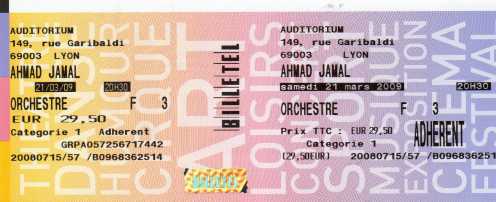 Foto: Verkauft Konzertscheine AHMAD JAMAL - LYON  A LAUDITORIUM