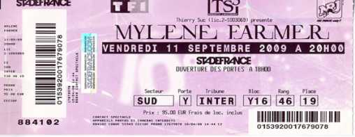 Foto: Verkauft Konzertschein CONCERT MYLENE FARMER - STADE DE FRANCE