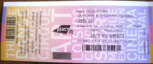 Foto: Verkauft Konzertscheine GREEN DAY A BERCI - PARIS