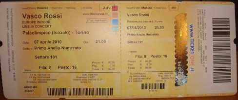 Foto: Verkauft Konzertscheine VENDO BIGLIETTI VASCO 07/04/2010 - TORINO