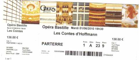 Foto: Verkauft Konzertschei LES CONTES D'HOFFMANN - PARIS, OPERA BASTILLE
