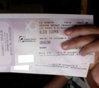 Foto: Verkauft Konzertschei CONCERT D'ALICE COOPER - ZENITH PARIS