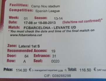 Foto: Verkauft Konzertscheine FC BARCELONE -  LEVANTE - CAMP NOU