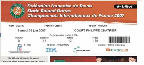 Foto: Verkauft Schein für sportlich Ereignis ROLAND GARROS - PARIS
