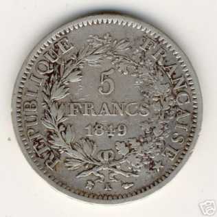 Foto: Verkauft Währung / Münz / Zahl PIECE 5 FRANC 1849