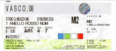 Foto: Verkauft Konzertschein CONCERTO VASCO 6 E  7 GIUGNO - MILANO