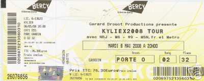 Foto: Verkauft Konzertschein KYLIEX2008 TOUR KYLIE MINOGUE - BERCY PARIS